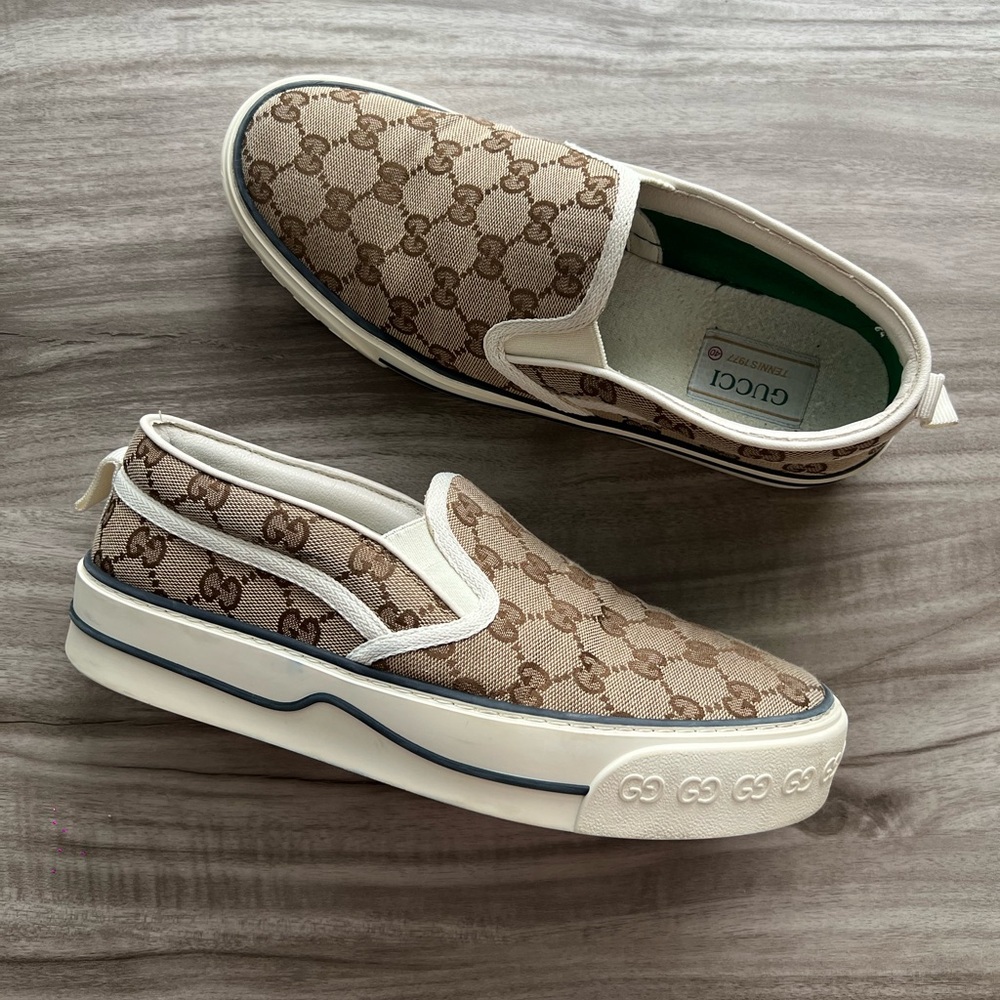 Gucci Tennis 1977 Beige Ebony Slip On Size 9 Men’s/ 10.5 Women’s